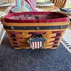 Longaberger Handmade American Flag Stars Stripes Basket with tie on